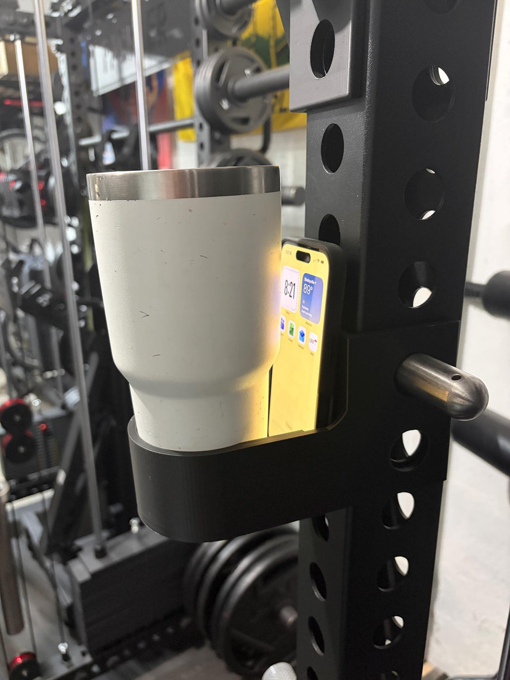 3D Printed Squat Rack Cup & Phone Holder – Fits Rogue, REP, Titan, Bells of Steel | 40oz Tumbler