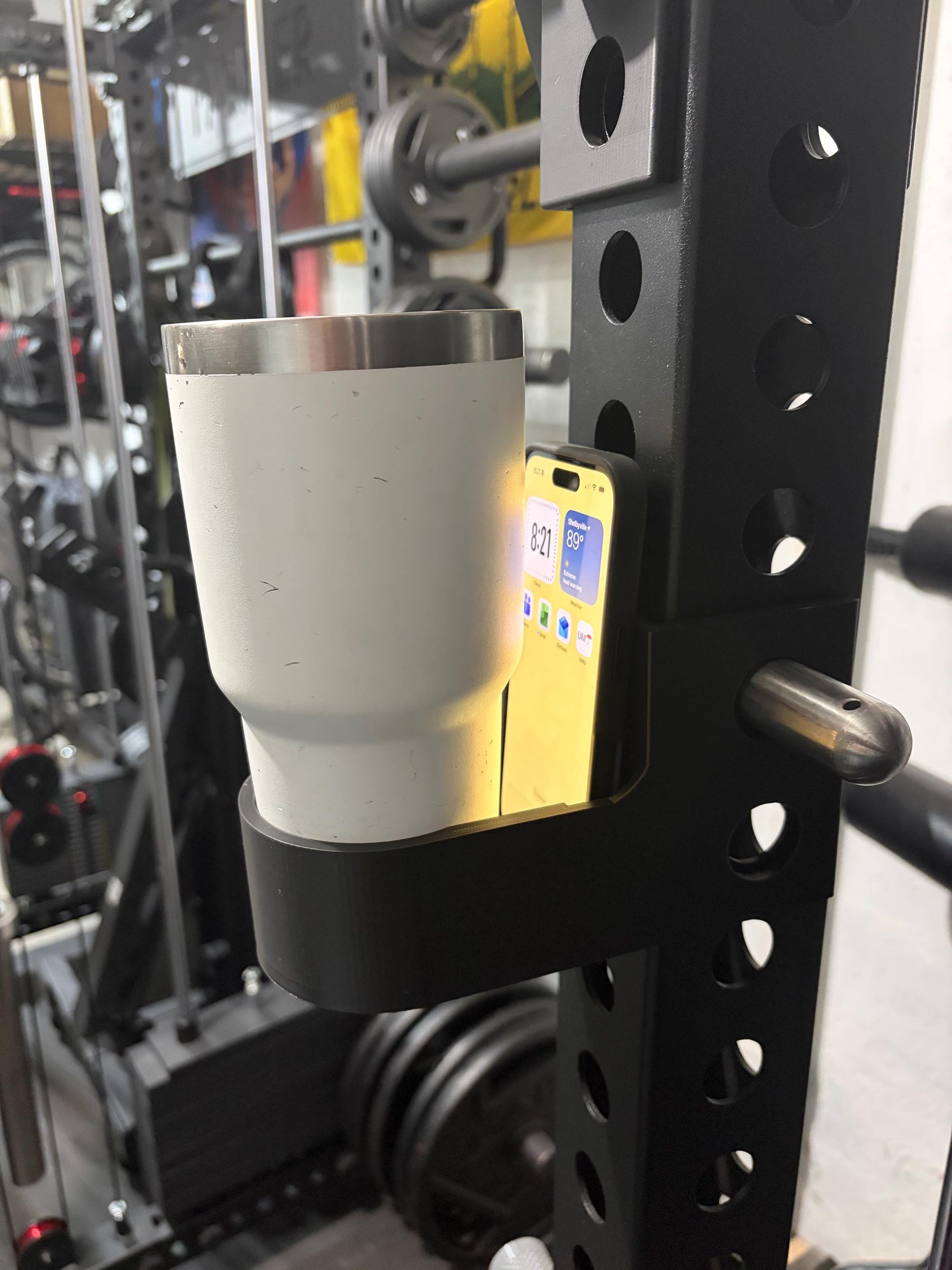 3D Printed Squat Rack Cup & Phone Holder – Fits Rogue, REP, Titan, Bells of Steel | 40oz Tumbler